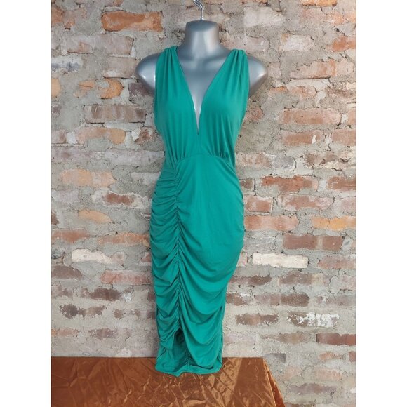VENUS Dresses & Skirts - Venus Green Strappy Back Bodycon Fully ruched SEXY! Dress Womens Size XL a